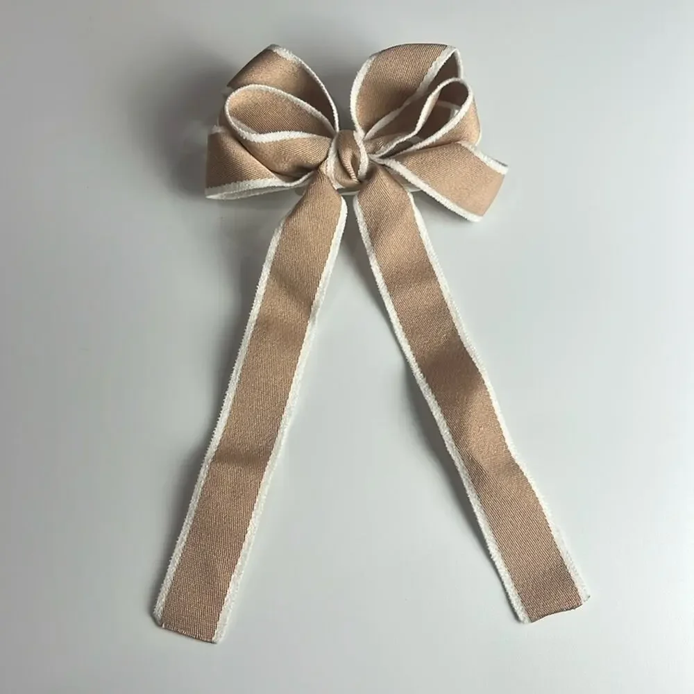 ANTHROPOLOGIE • Tan/White Clubhouse Trimmed Bow Barrette
